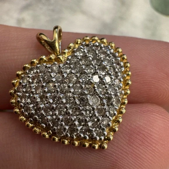 14K yellow gold and diamonds pavè heart necklace 3.9g - Picture 15 of 15